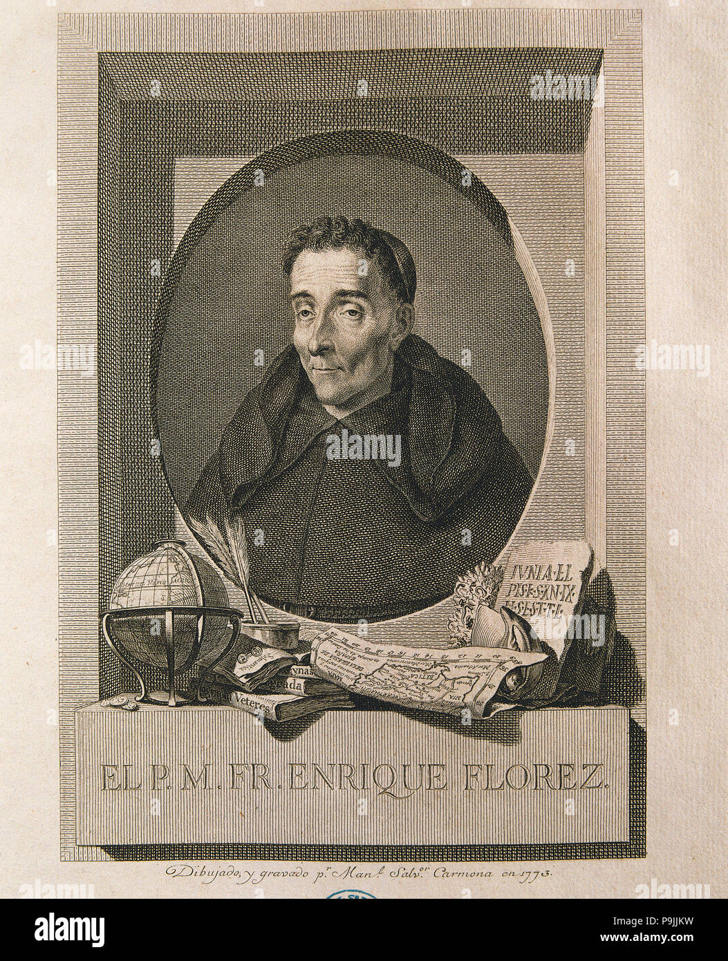 Enrique Florez (1702-1773), historien et théologien espagnol, gravure de 1773. Banque D'Images