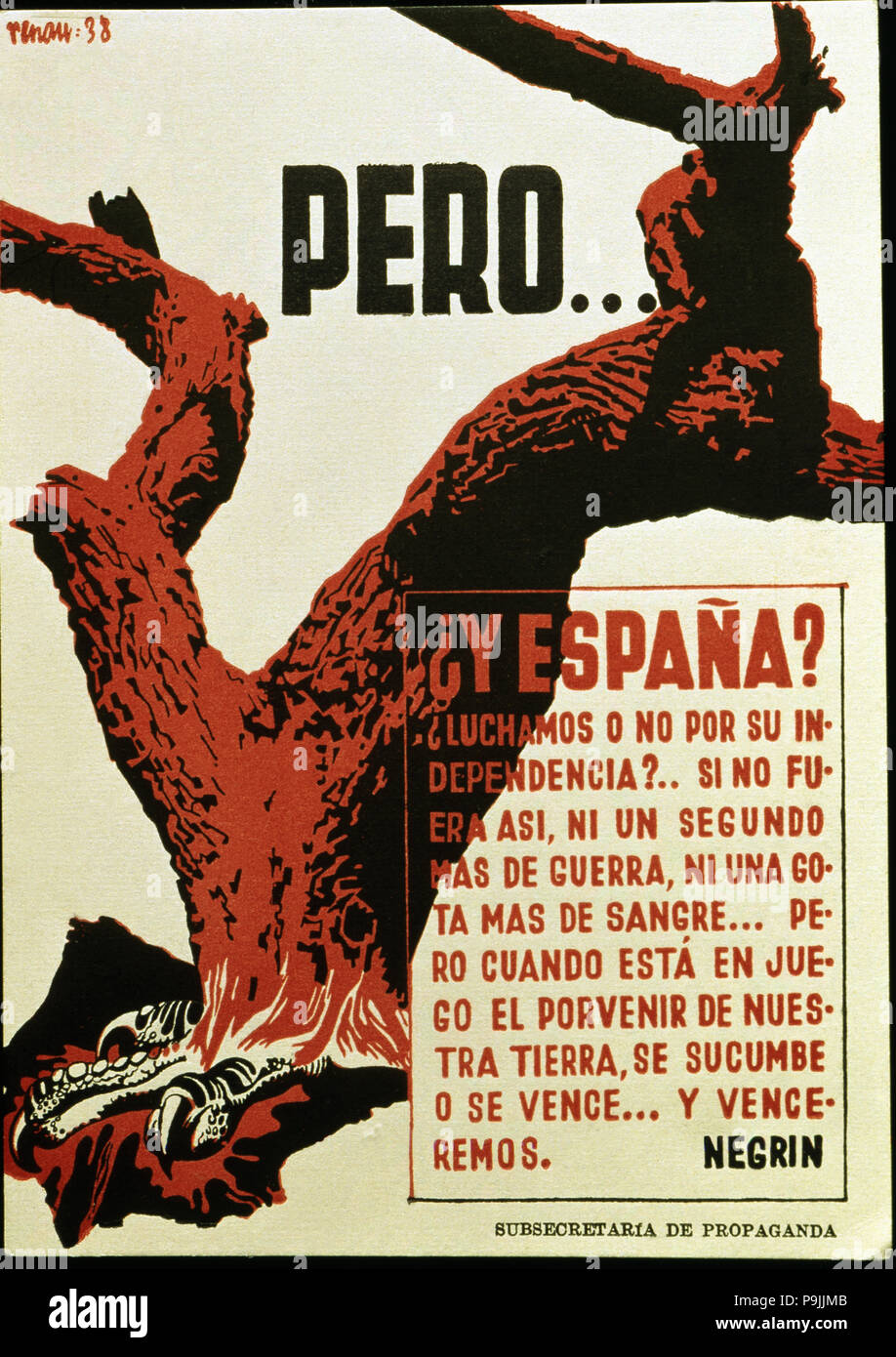 Guerre civile espagnole (1936 - 1939), "mais qu'en est-il de l'Espagne.. ?", publié par le Secrétariat de l'affiche o… Banque D'Images