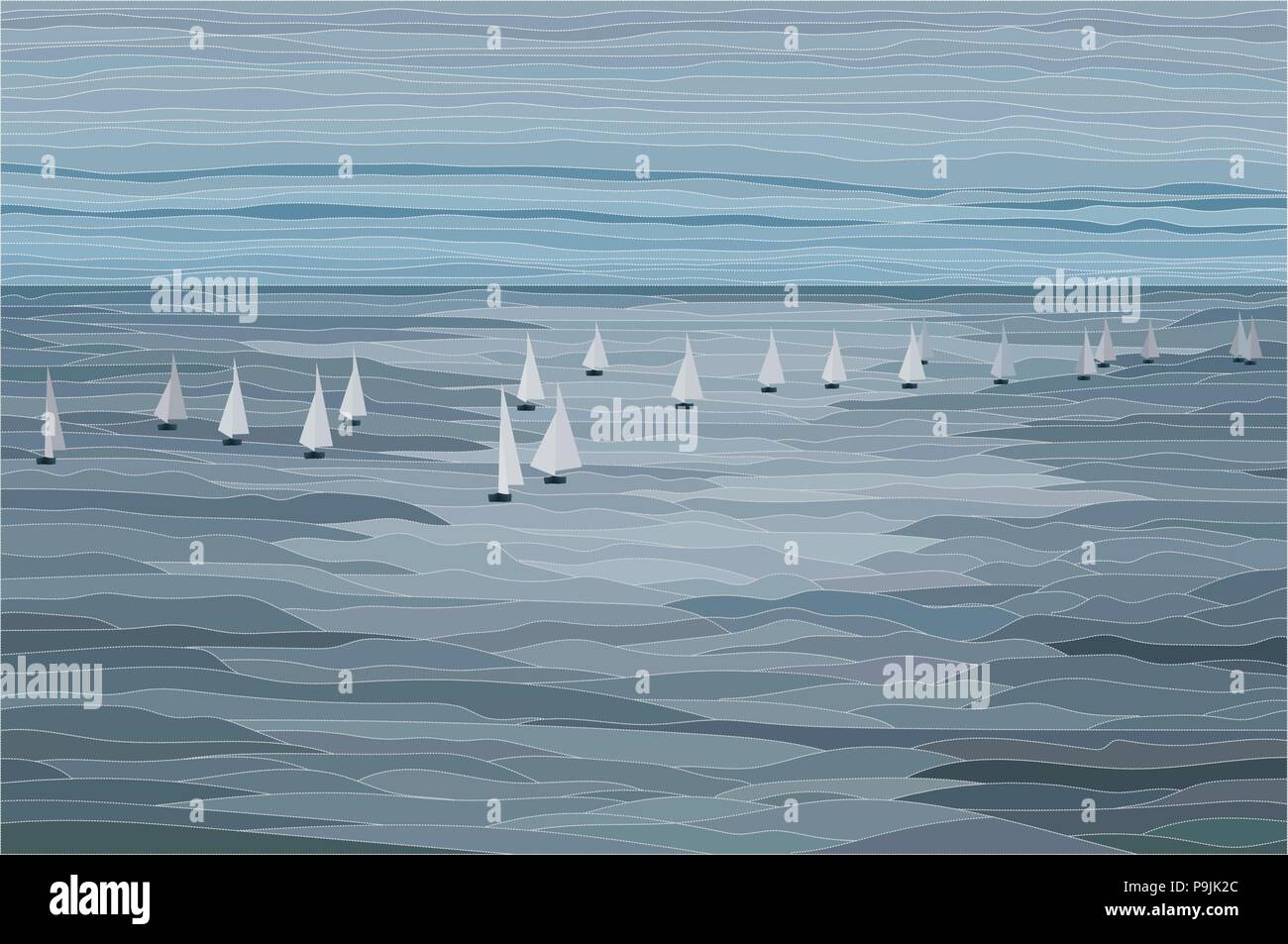 Voiliers dans la mer paysage vector illustration Illustration de Vecteur