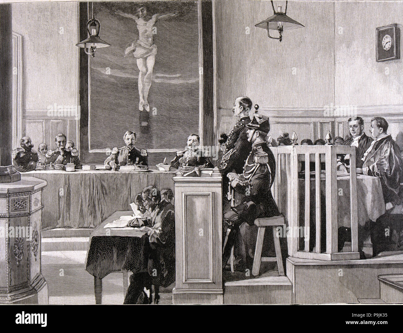 Processus de haute trahison. Conseil de guerre'. Alfred Dreyfus (1859-1935), militaire français, gravure … Banque D'Images