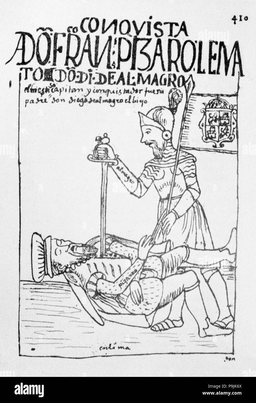 Mort de Francisco Pizarro aux mains de Diego de Almagro, illustration du livre 'Nueva Cr… Banque D'Images