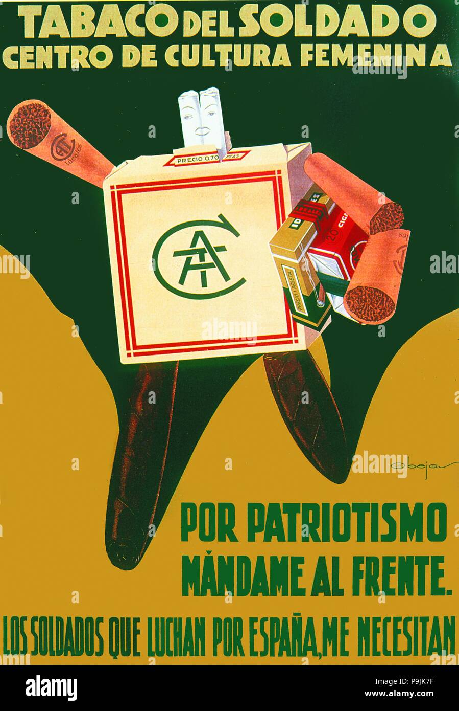 Guerre civile espagnole (1936-1939). Les cigarettes du "soldat", affiche publicitaire publié par la nation… Banque D'Images