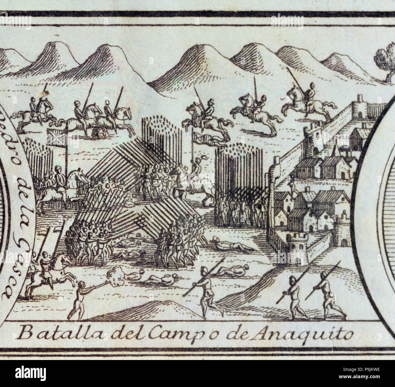 Conquête du Pérou, 3e guerre civile, 'Bataille d'Añaquito le champ' (maintenant l'Équateur), bataille qui fait face … Banque D'Images