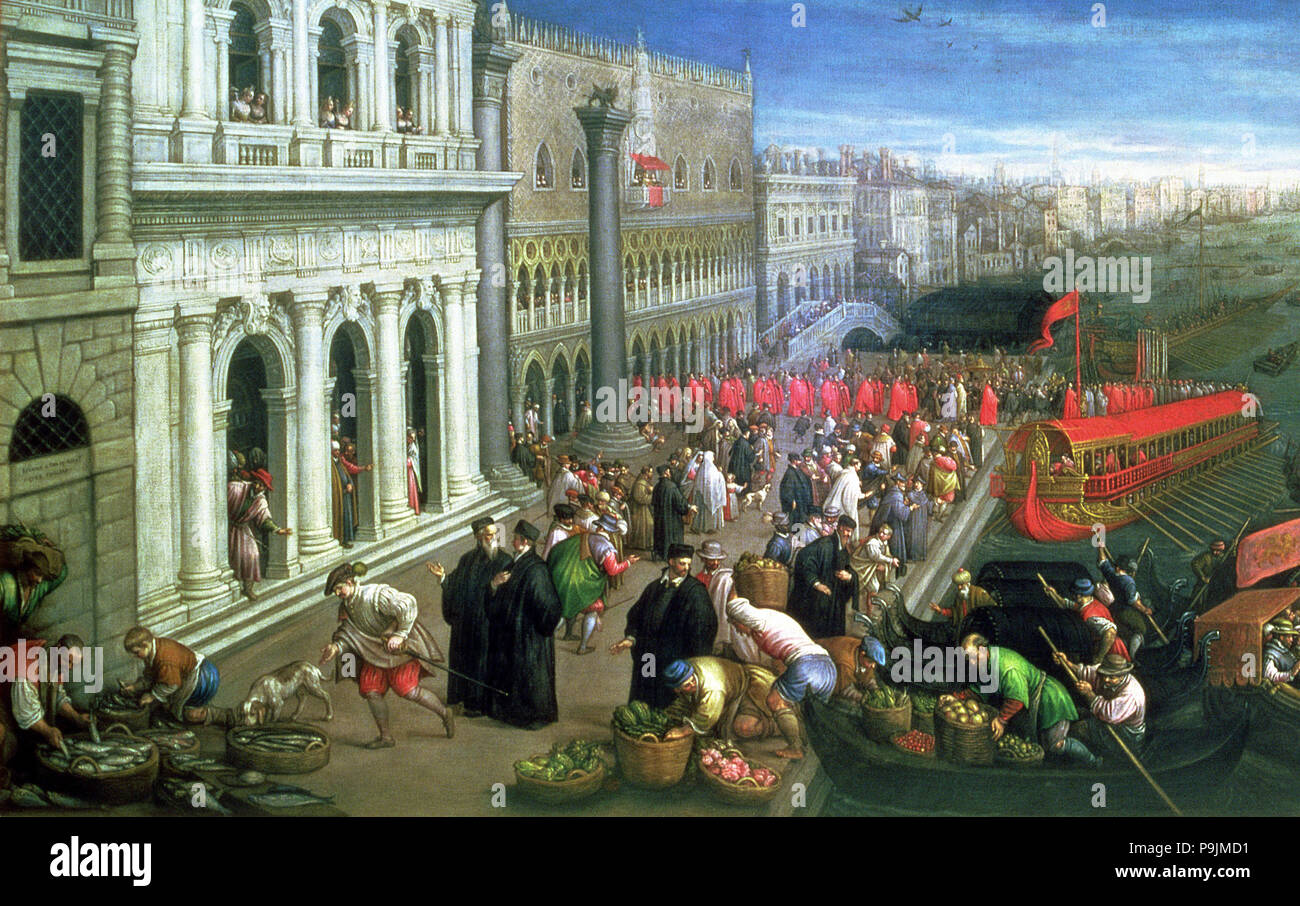 La Riva degli Schiavoni en Vénétie, Venise vue, à gauche le palais du Duce et Yate, à ri… Banque D'Images