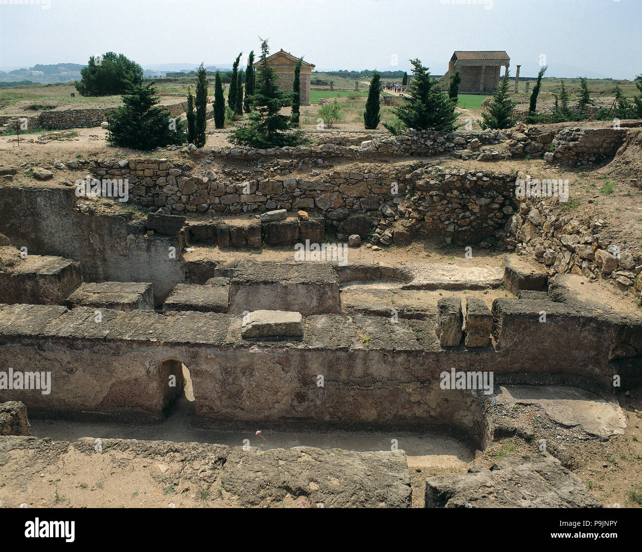 Maisons et rues dans les ruines romaines d'Empuries . Banque D'Images