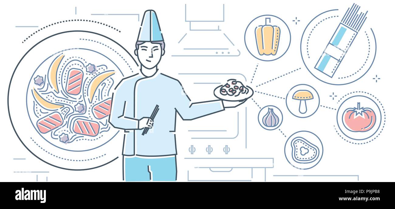 La cuisine chinoise - ligne colorée de style design illustration Illustration de Vecteur