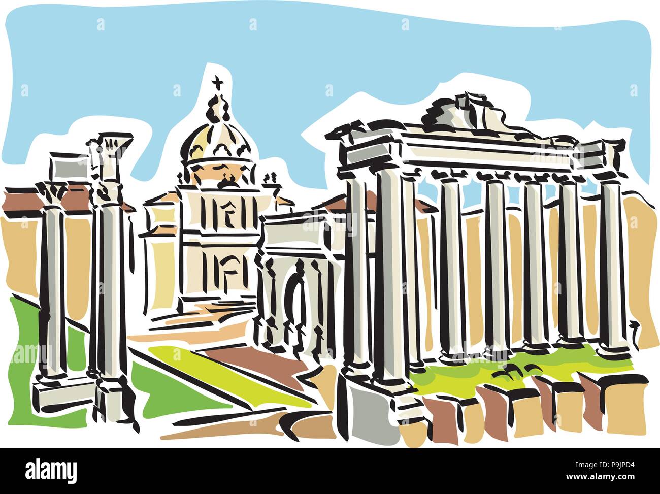 Vector illustration de la demeure d'un ancien forum Romain à Rome Illustration de Vecteur