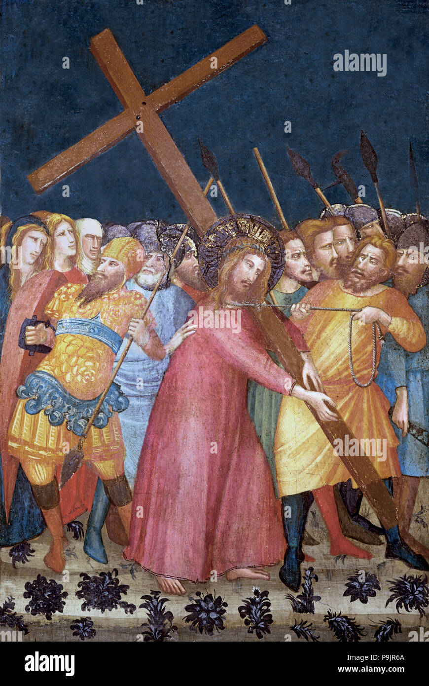 Via Crucis" Détail de la fresque murales par Ferrer Bassa conservés dans la chapelle de Saint Michel de... Banque D'Images