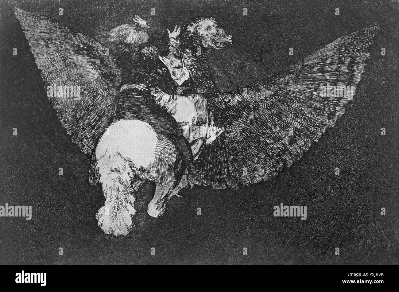 Les proverbes ou les folies, série de gravures de Francisco de Goya, la plaque 5 : 'Disparate volante… Banque D'Images