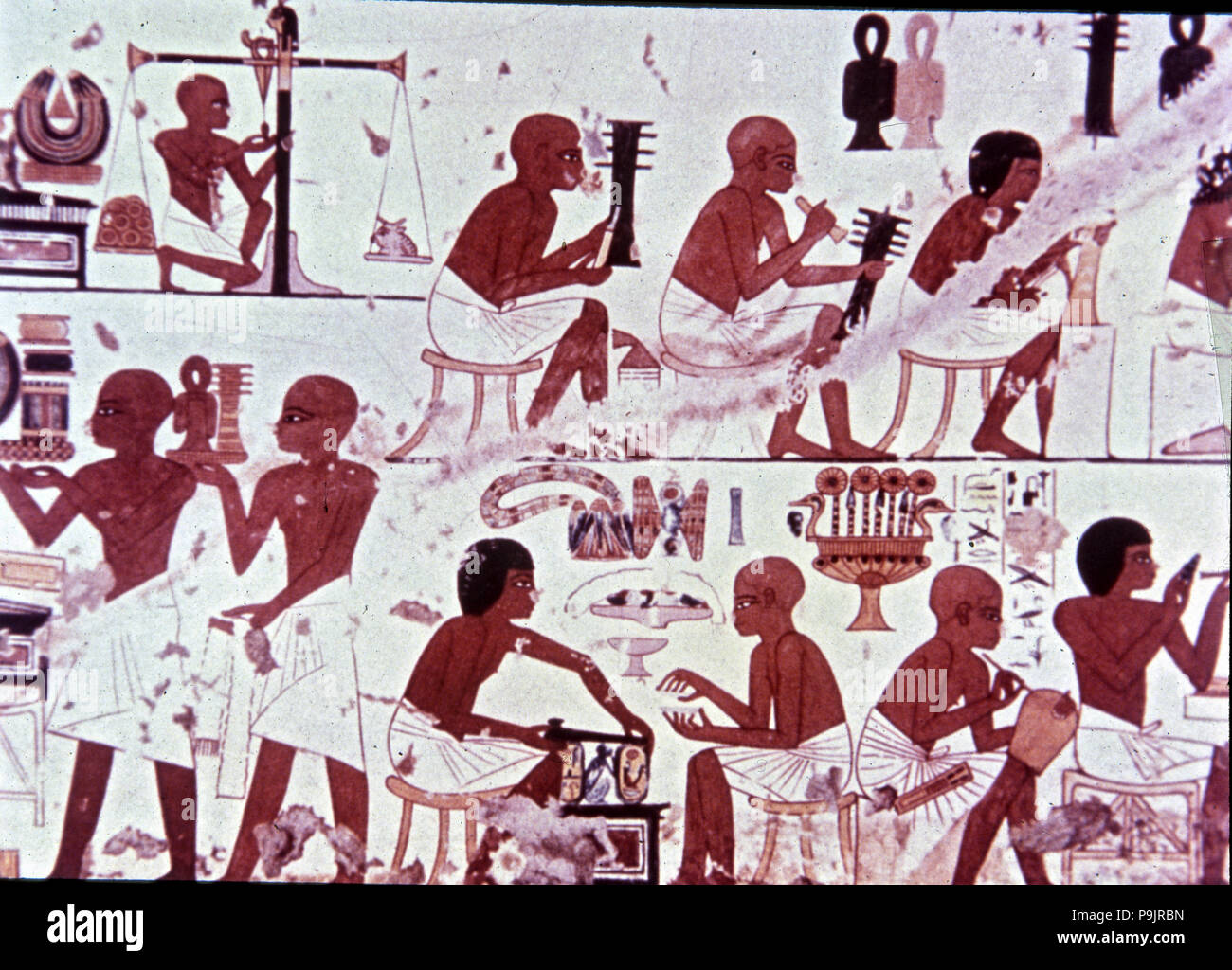 Orfèvres présentant ses œuvres, fresque de la tombe de Nebamun et Ipouky. Banque D'Images
