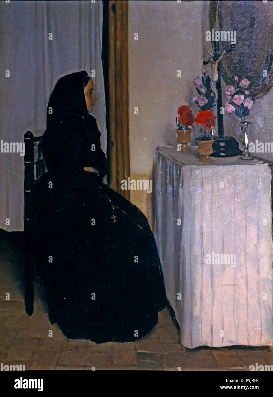 "La veuve", 1890, peinture à l'huile par Ramon Casas. Banque D'Images