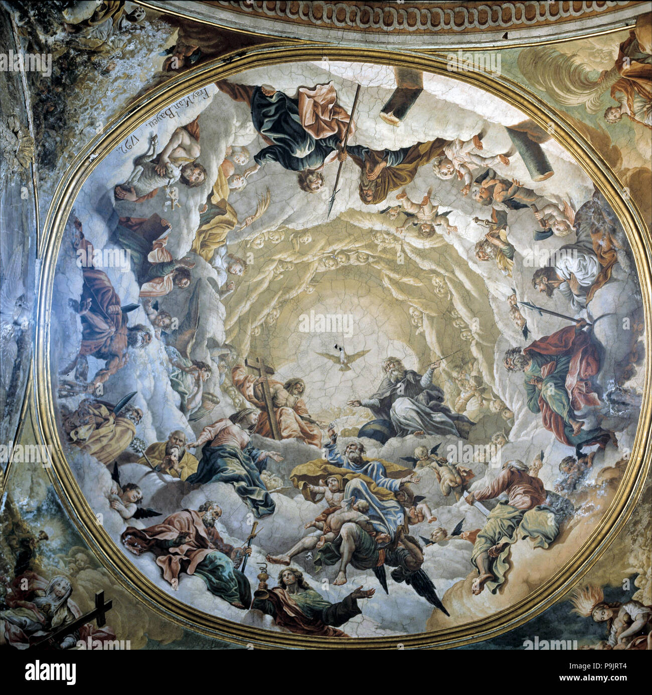 Voûte du transept est décoré de tableaux par Fray Manuel Bayeu, dans la cathédrale de Jaca. Banque D'Images