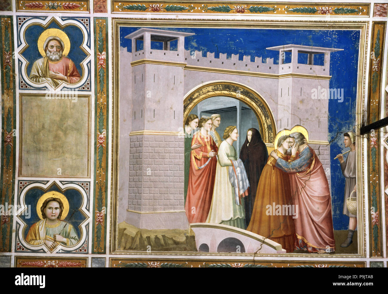 Réunion de Joachim et Anne à la porte dorée', 1305 - 1306, la fresque de Giotto. Banque D'Images