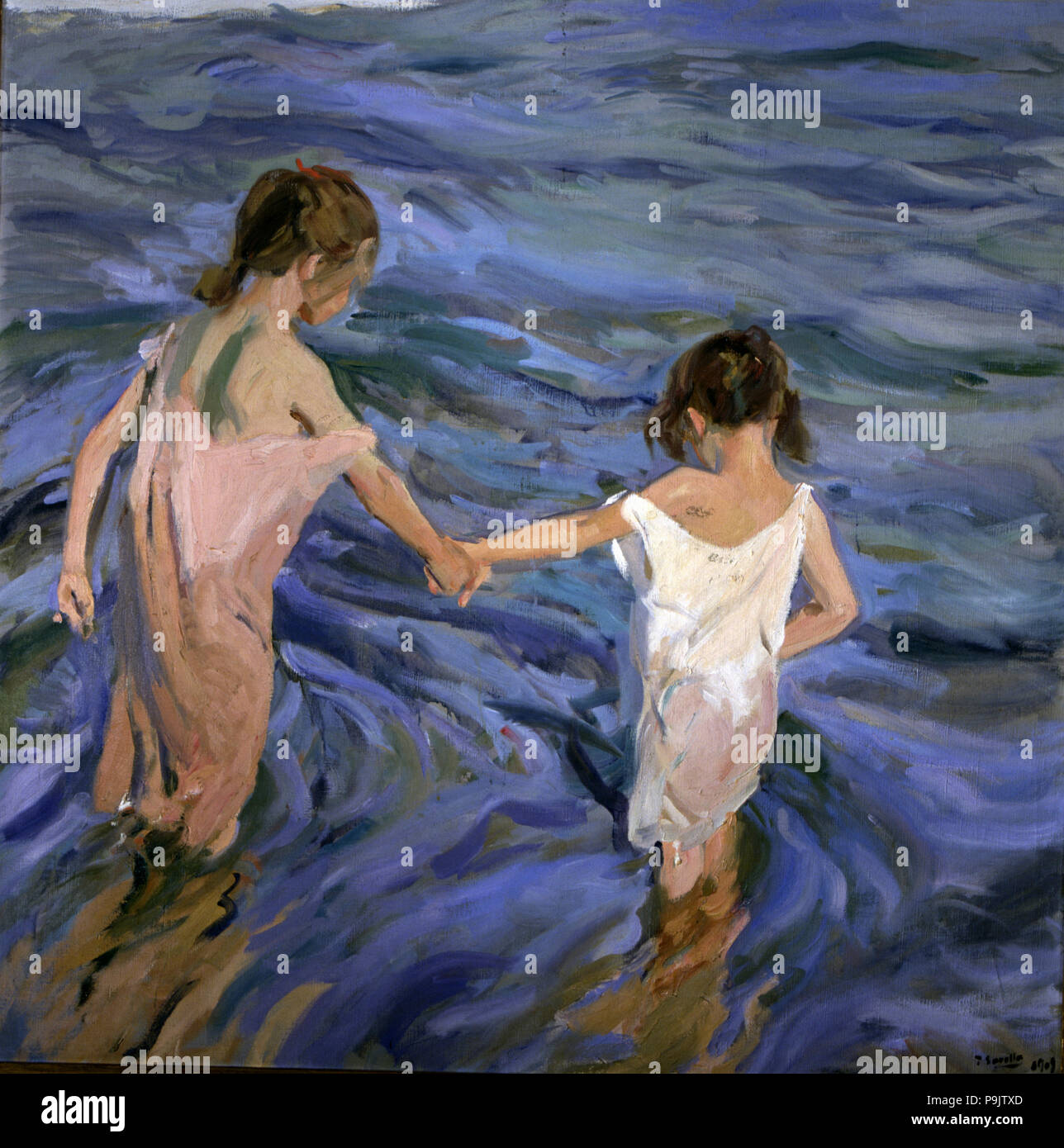 Les enfants "en mer", huile, 1909 Joaquin Sorolla. Banque D'Images