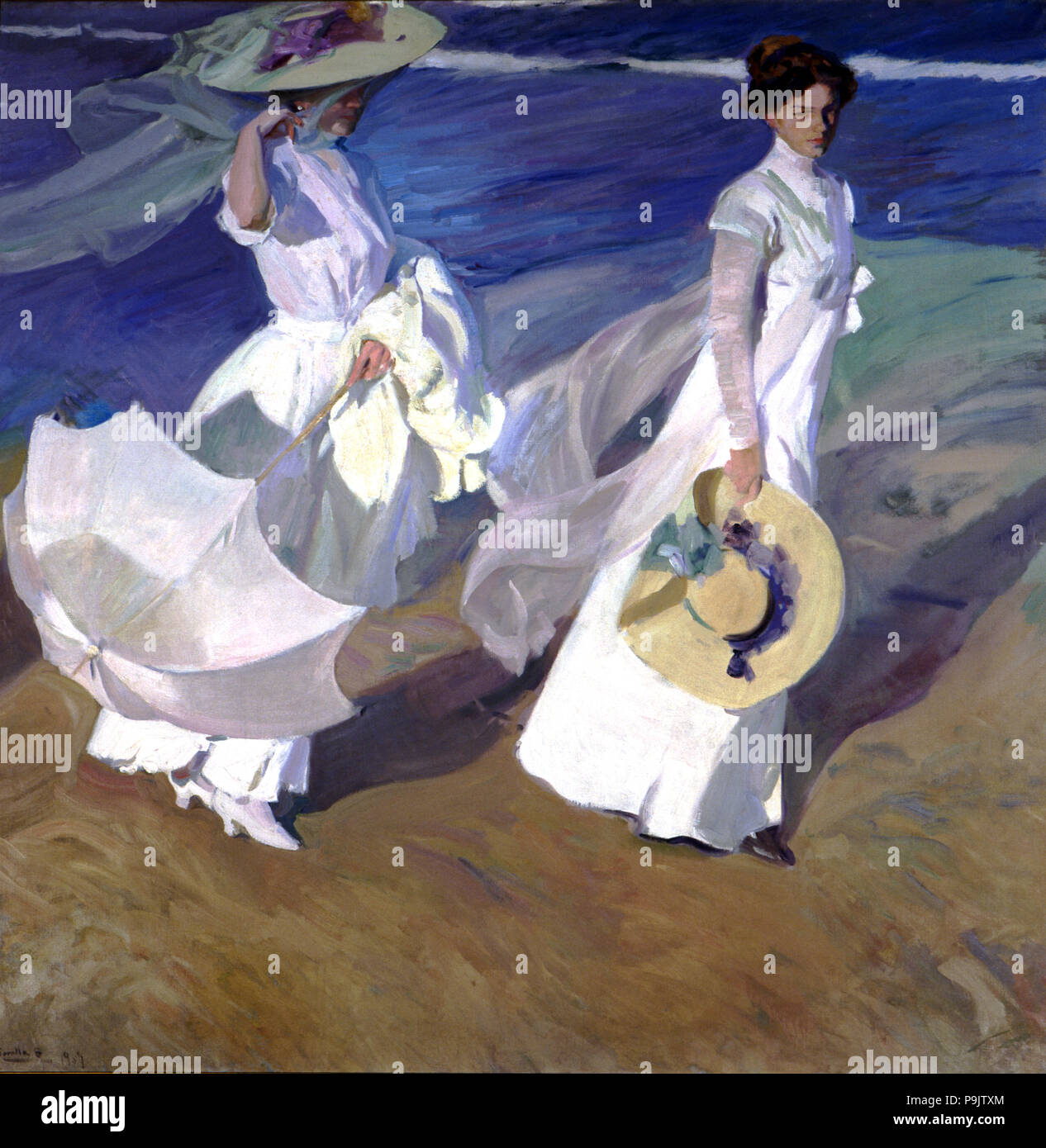 'À pied par la mer", huile, 1909 par Joaquin Sorolla. Banque D'Images