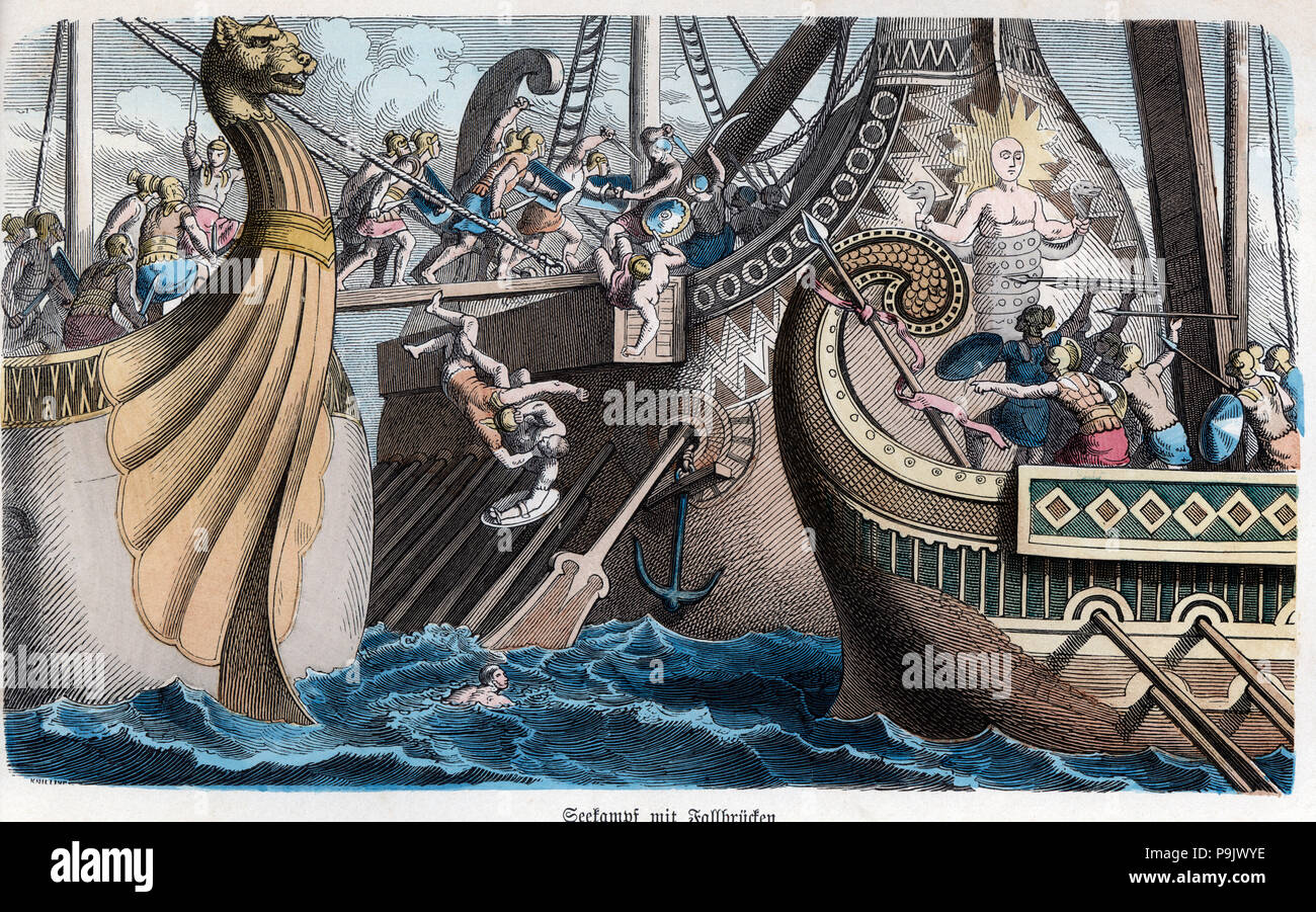 L'histoire ancienne. Rome. L'embarquement dans une bataille navale. Gravure allemande, 1865. Banque D'Images