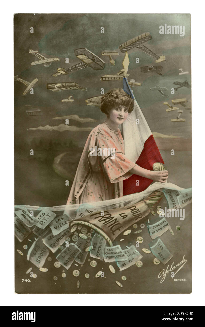 Carte postale photo historique français : Agitation : prêt militaires. L'aviation militaire nationale abonnement. la première guerre mondiale 1914-1918. République de france Banque D'Images