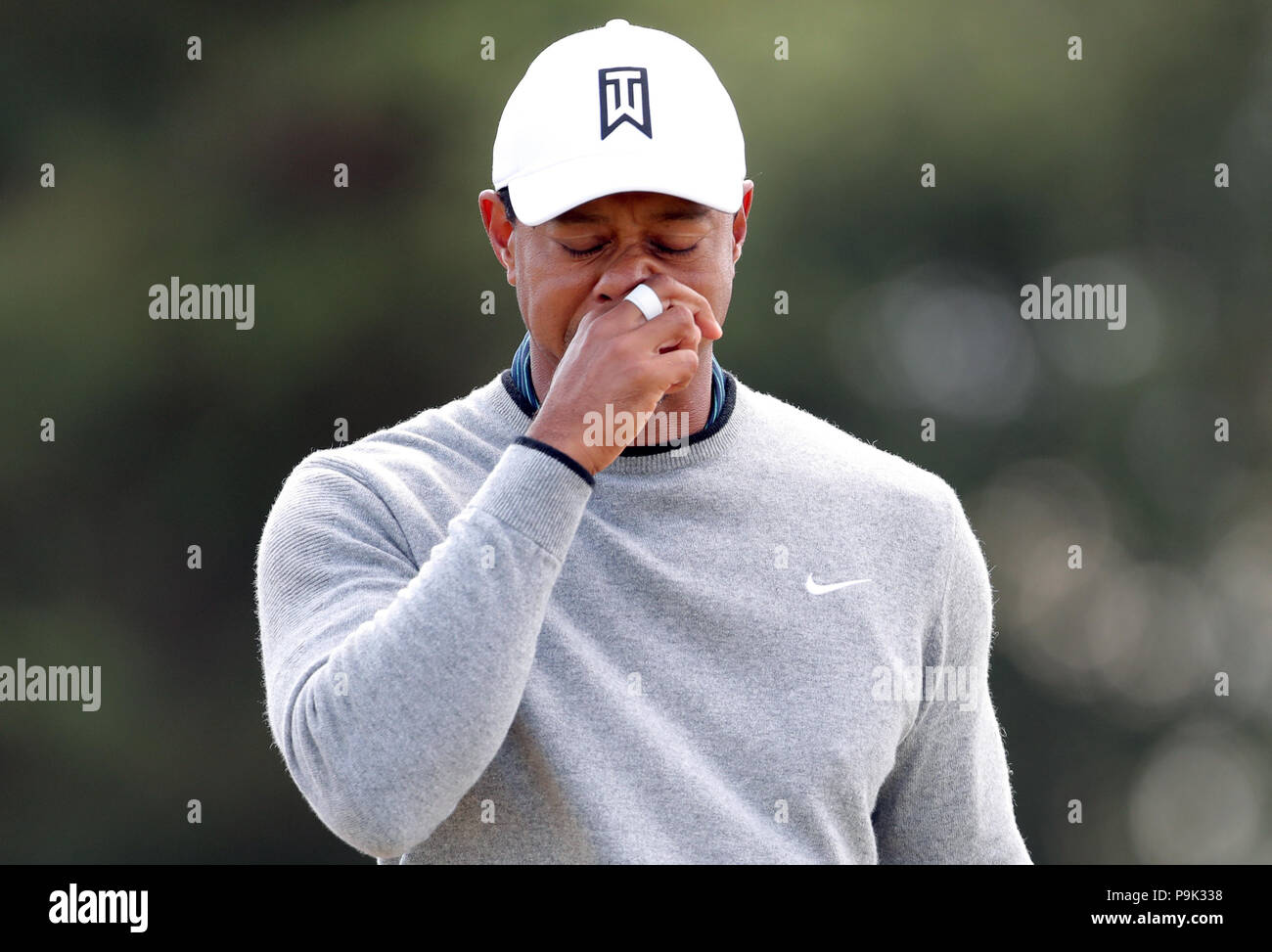 USA Tiger Woods au cours de l'aperçu du jour 4 de l'Open Championship 2018 à Carnoustie Golf Links, Angus. Banque D'Images