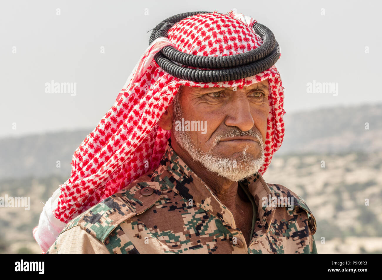 La réserve naturelle de DANA, en Jordanie - 27 avril 2016 : guide de l'arabe jordanien à Dana réserve nationale en Jordanie. Banque D'Images