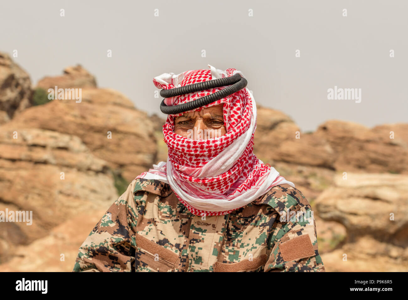 La réserve naturelle de DANA, en Jordanie - 27 avril 2016 : guide de l'arabe jordanien à Dana réserve nationale en Jordanie. Banque D'Images