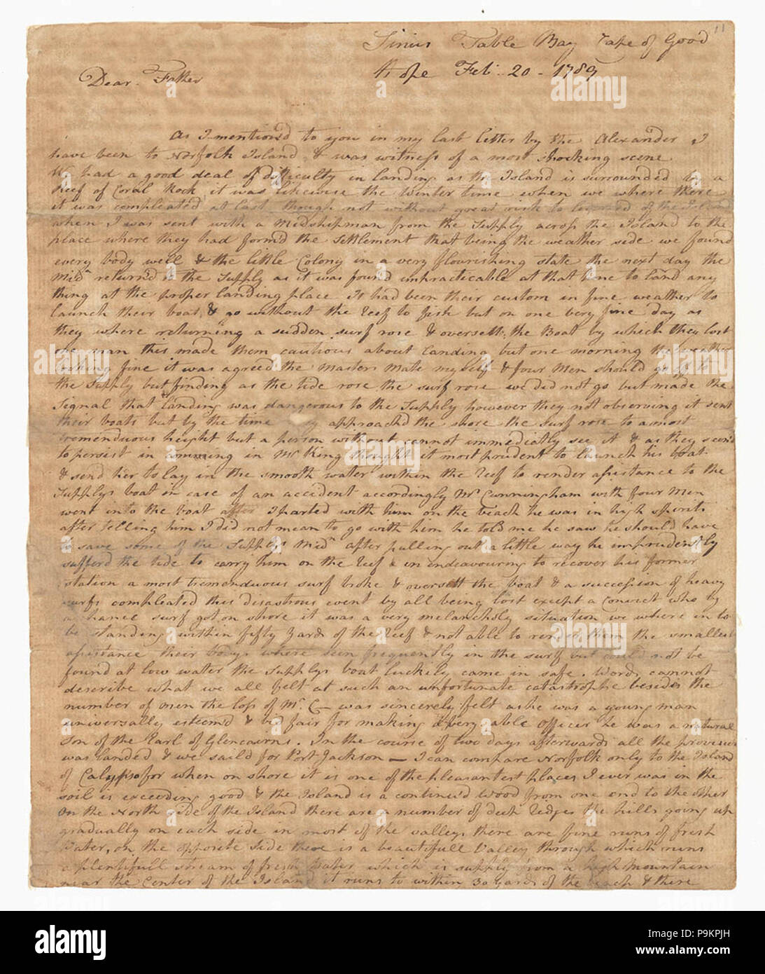 SLNSW 293 820822 Table Bay Cap de Bonne Espérance 20 févr. 1789 Banque D'Images