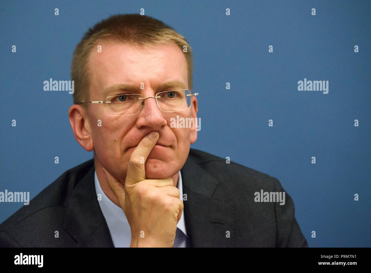 Riga, Lettonie. 19 juillet 2018. 19.07.2018. Conférence de presse du ministre letton Edgars RINKEVICS et Ministre des affaires étrangères biélorusse Vladimir Makei. Credit : Gints Ivuskans/Alamy Live News Banque D'Images