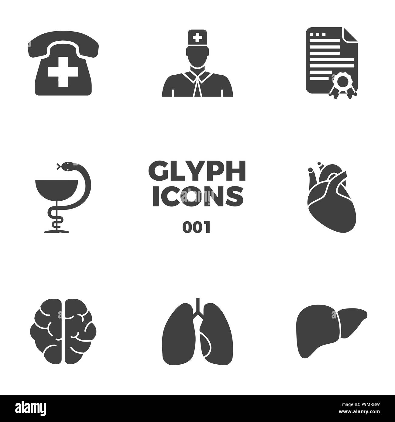 Glyphe Medical Icons Set. Illustration de Vecteur