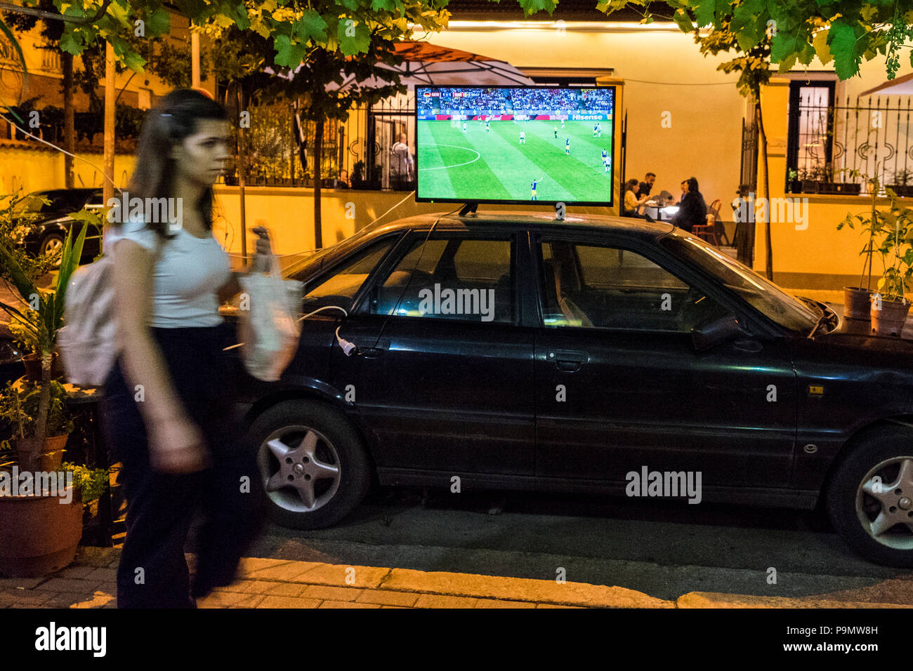 L'Albanie, Tirana, le soir de la Coupe du Monde Banque D'Images