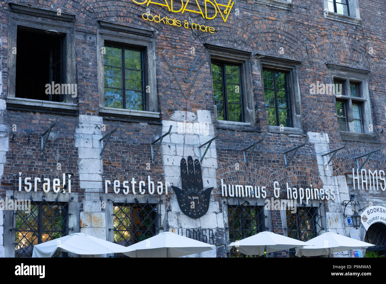 Bar et Restaurant juif dans le quartier juif, la vieille ville, Cracovie, Pologne, Europe. Banque D'Images