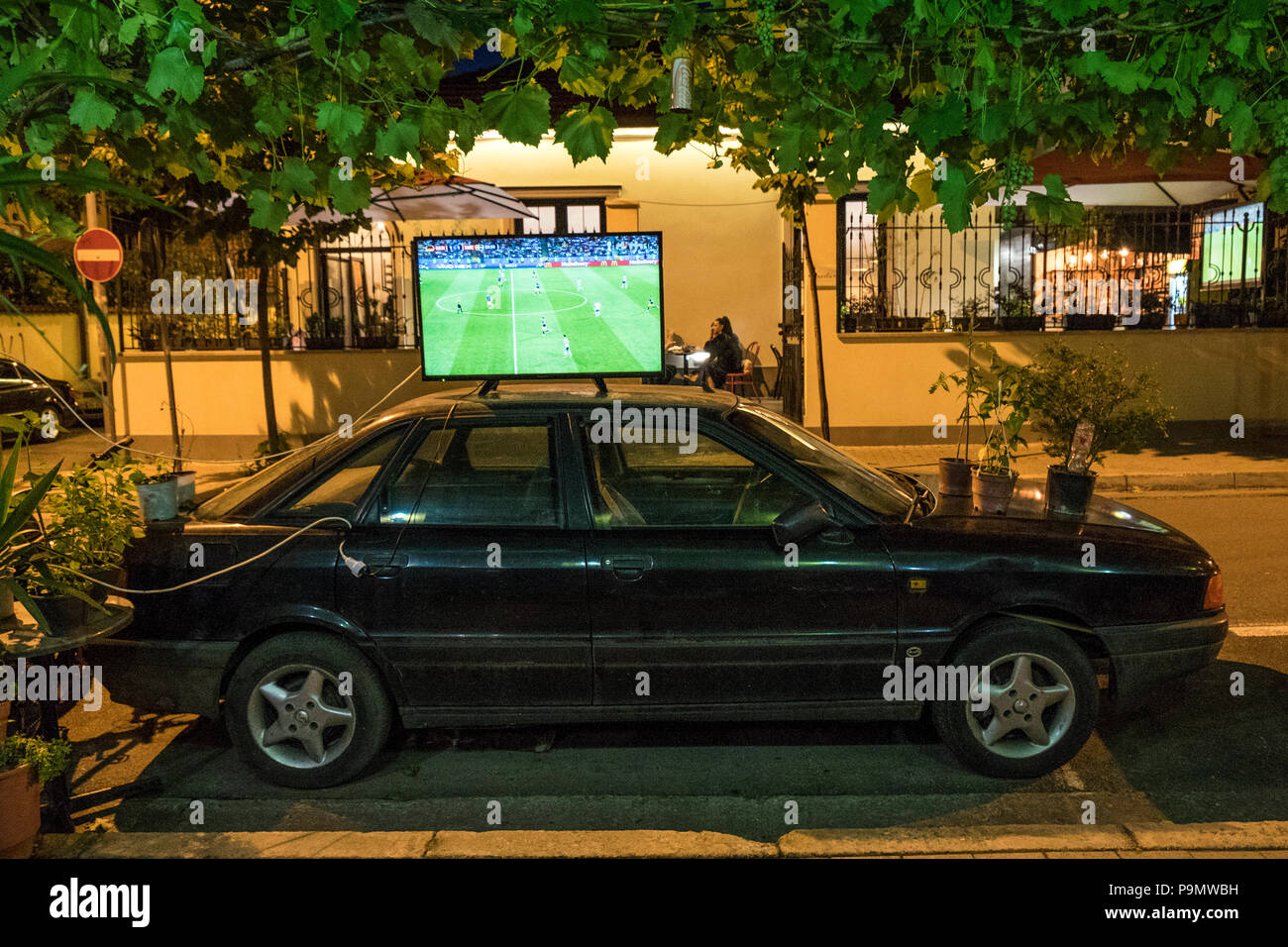 L'Albanie, Tirana, le soir de la Coupe du Monde Banque D'Images