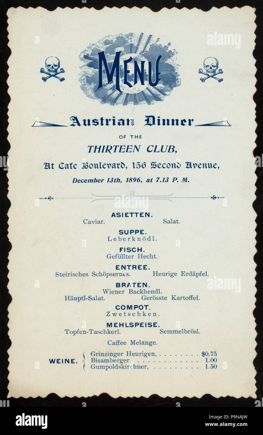 Le dîner (565) détenus par le CLUB (13) au "Café Boulevard,(NEW YORK, NY)" ((Café) ;) (NYPL Hadès-270819-470527) Banque D'Images