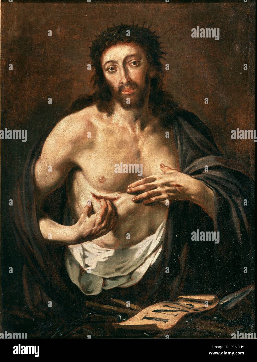 Antoni Viladomat je Manalt / 'le Christ avec les symboles de la passion', S. XVII-XVIII, 76,5 x 58,5 cm. Musée : Setdart. Banque D'Images