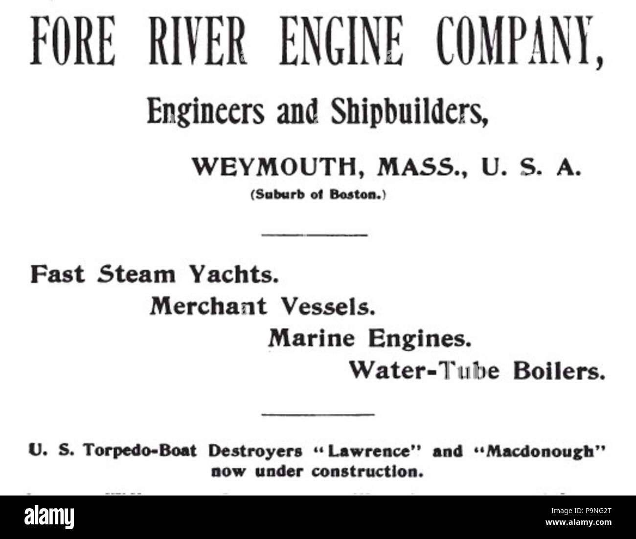 241899 Fore River Engine Company publicité Banque D'Images