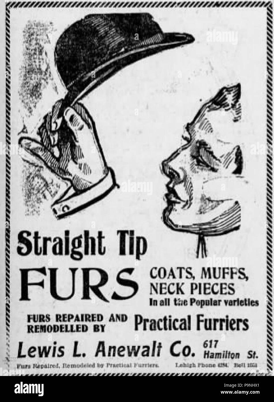 31 1912 - Lewis L'annonce de journal Anewalt Allentown PA Banque D'Images