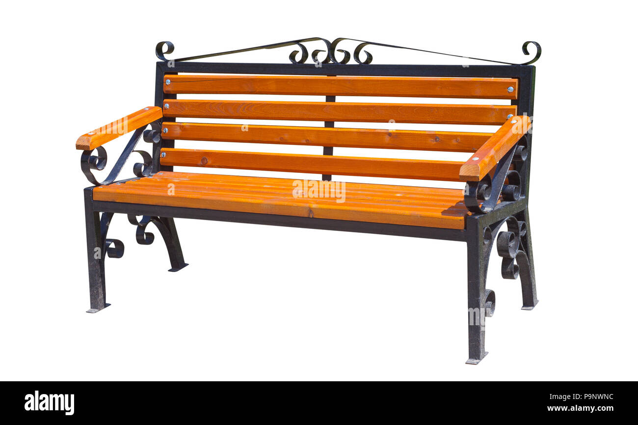 Banc en bois vide dans le vert du parc Banque D'Images