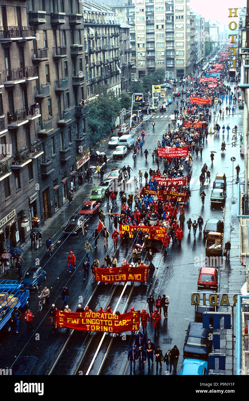 Grève générale de la métallurgie à Turin Piémont Italie - fin des années 1970 Banque D'Images