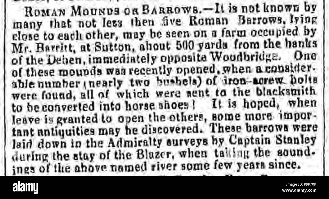 19 1860-11-24 - Le Journal d'Ipswich - avis de Sutton Hoo Banque D'Images