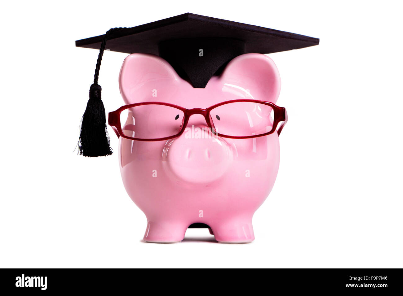 Diplômé du collège étudiant Tirelire isolé sur fond blanc, de face Banque D'Images