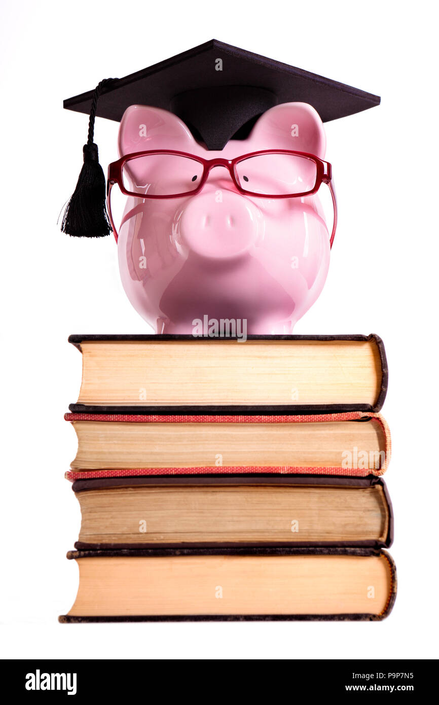 Diplômé du collège étudiant Tirelire isolé sur fond blanc, de face Banque D'Images