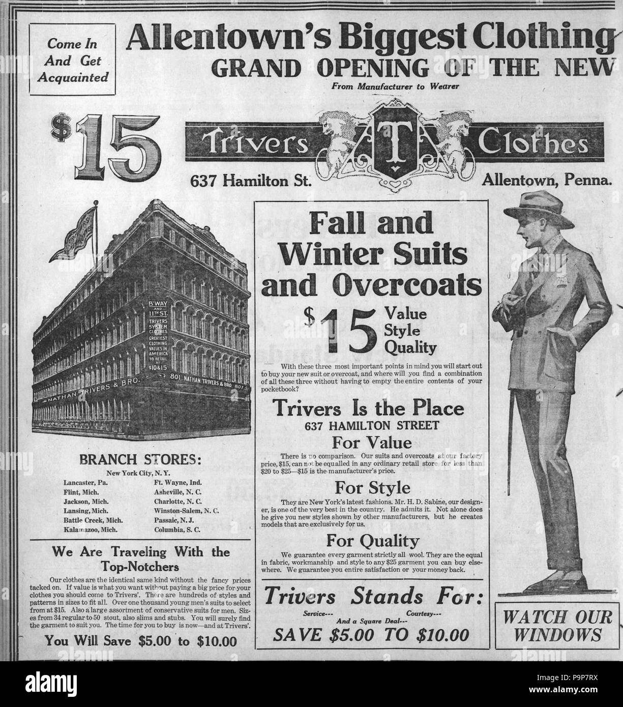 36 - 1917 Ted Trivers Magasins de vêtements - 14 Sep MC - Allentown PA Banque D'Images