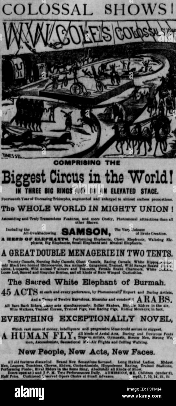 101 Publicité de W.W. Cole de cirque, 1884 Banque D'Images