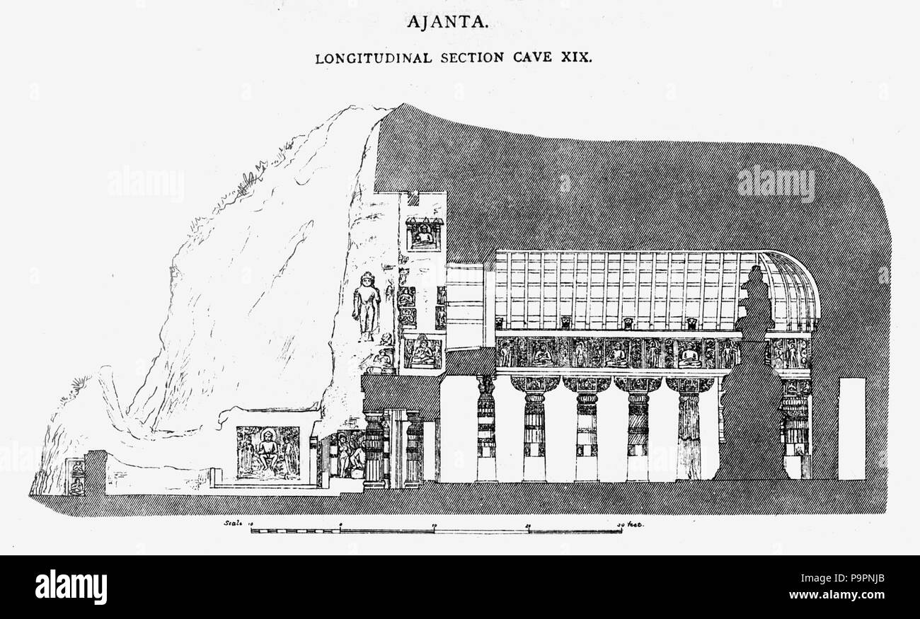 107 Ajanta Cave 19 section longitudinale Banque D'Images