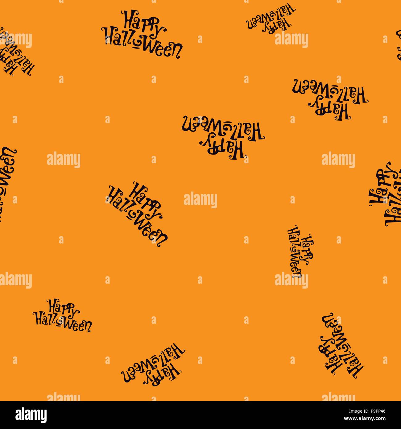 Happy Halloween pattern sans couture. Vector illustration. Texte noir sur fond orange. Tous les Saints Eve. Illustration de Vecteur