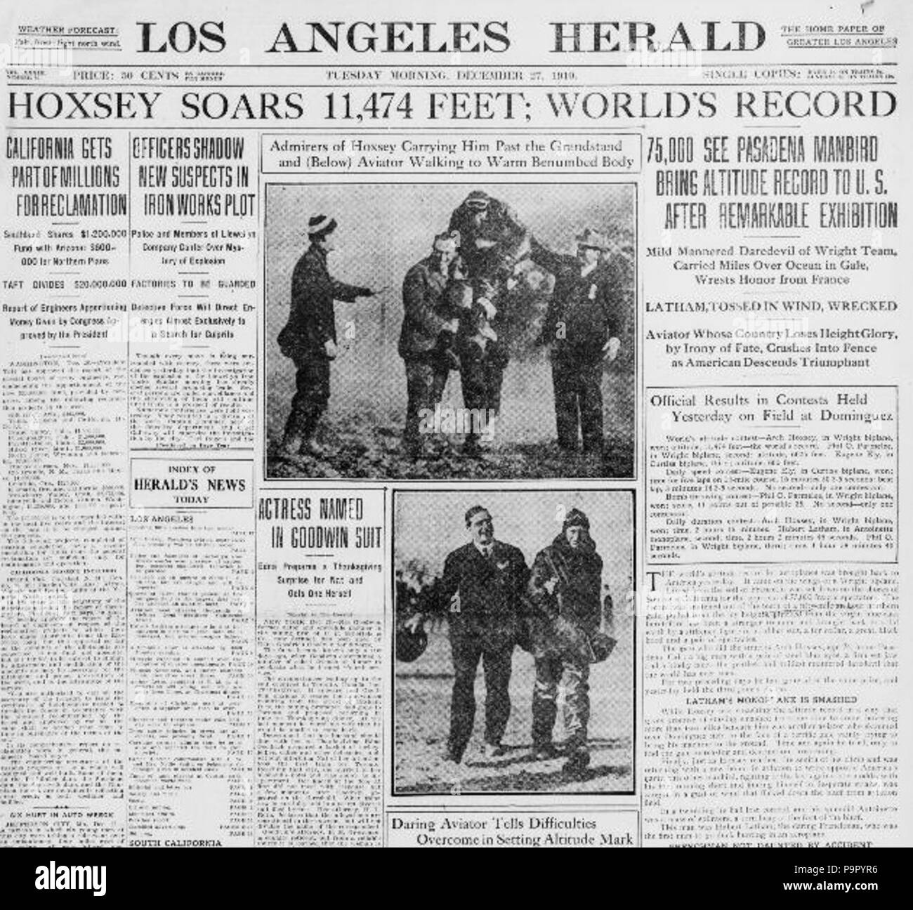 147 Archibald Hoxsey sets record mondial d'altitude Front page Los Angeles Herald Banque D'Images