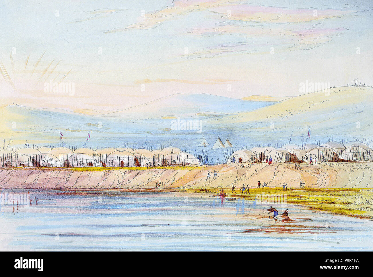 Arikara 151 Village, (80) de la plaque d'illustrations des moeurs, coutumes, et l'état des Indiens d'Amérique du Nord. (Éd. 1866) Banque D'Images