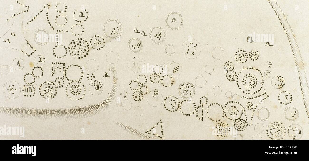La bataille d'Bravellir Bravalla ou. 8e siècle. Bataille légendaire qui a lieu entre Sigurd Hring, roi de Suède et le Geats de Vastergotland, et son oncle Harald Wartooth, roi du Danemark et de l'océan de Geats. Les pierres tombales sur le champ de bataille. La gravure. Ca. 1850. Banque D'Images