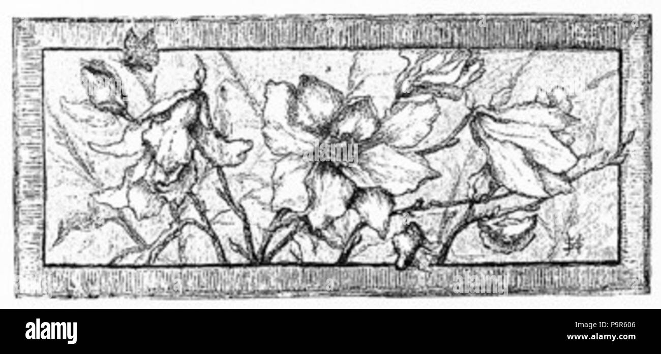 208 Frontière Floral noir et blanc Banque D'Images