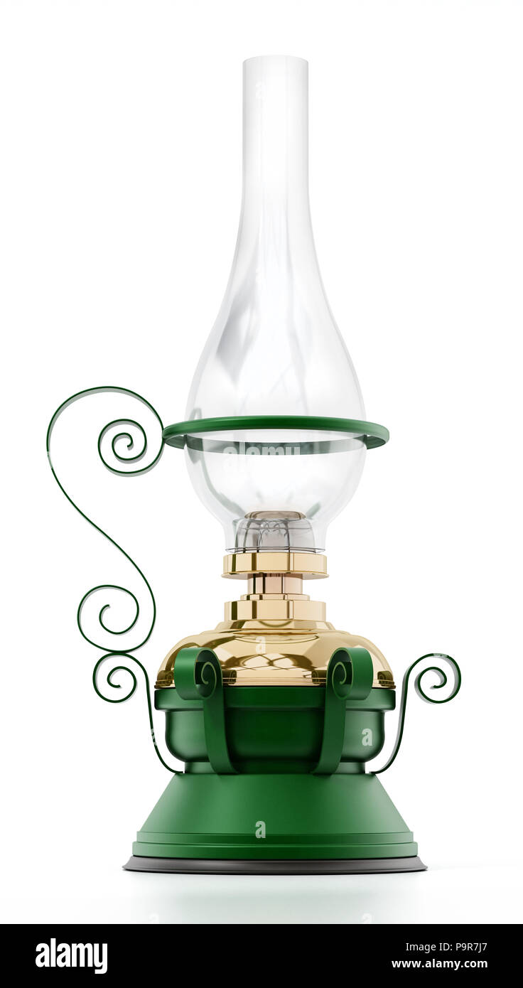 Vintage lampe à pétrole isolé sur fond blanc. 3D illustration. Banque D'Images