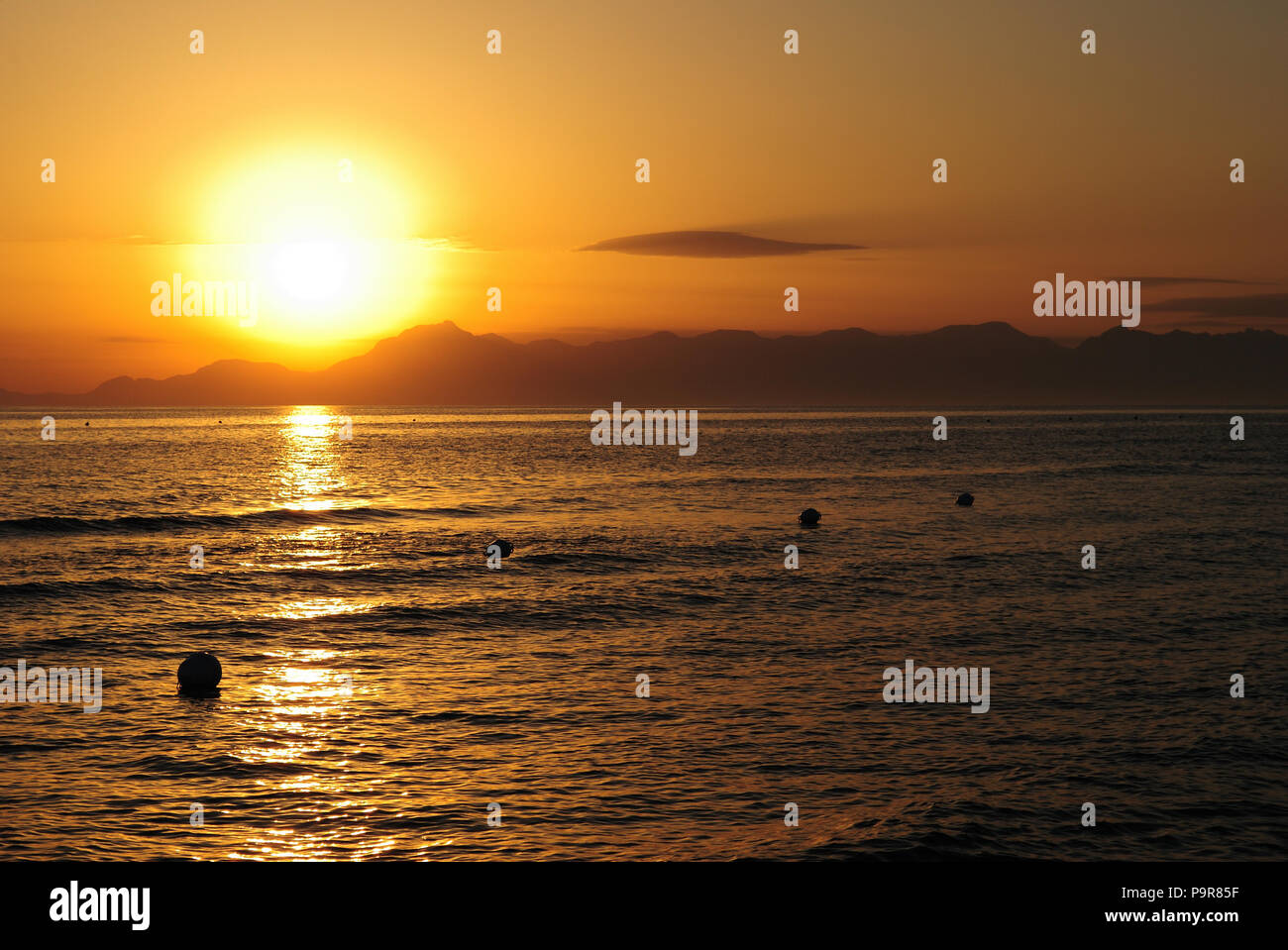 La mer d'été, golden sunset sur l'horizon de mer Banque D'Images