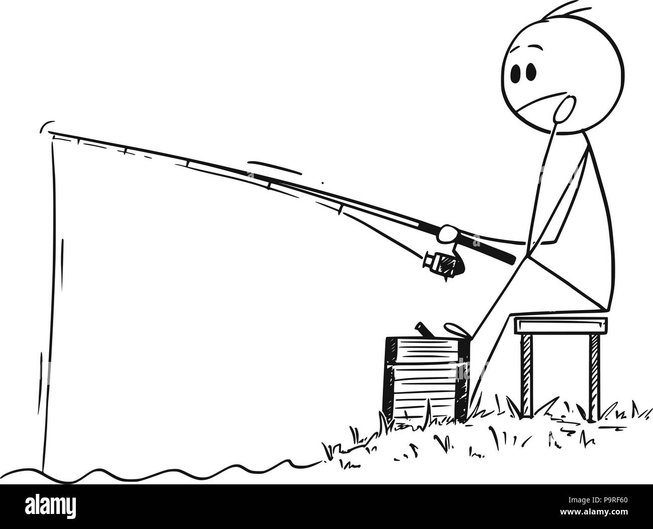 Caricature de l'homme ou le pêcheur La pêche sur la rivière ou lac Illustration de Vecteur